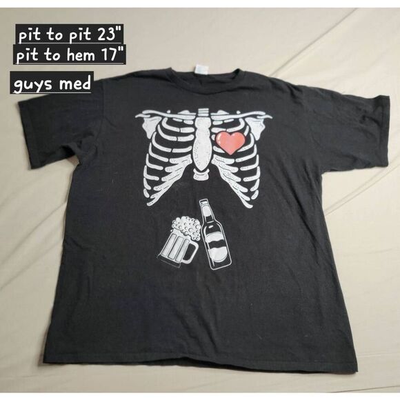 Adult tshirt love my beer skeleton black unisex mens medium - Picture 1 of 3
